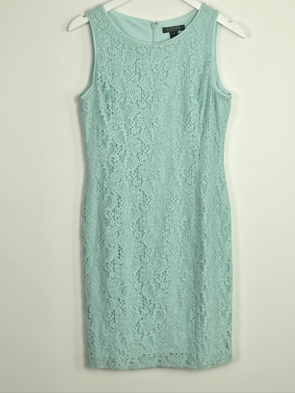 Lauren Ralph Lauren Women's Mint Green Cotton Blend Lace Sleeveless Dress Sz 8P